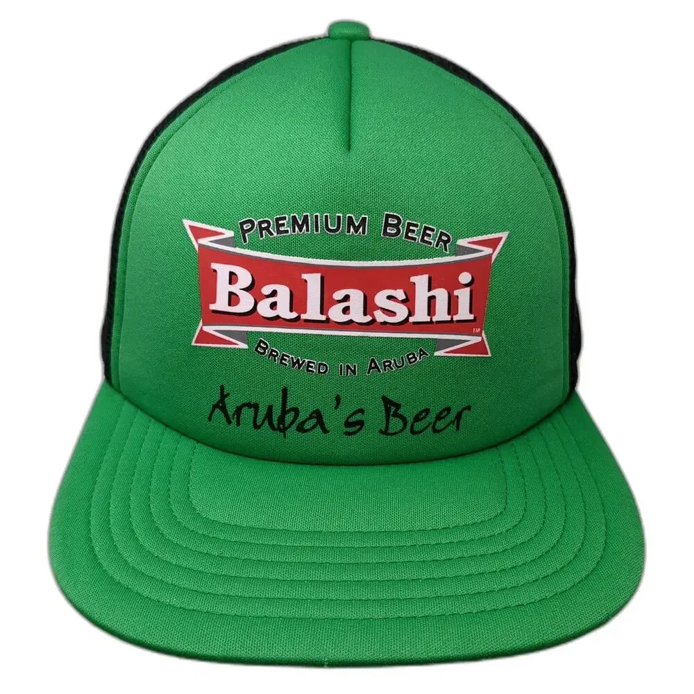 Balashi Beer Trucker Hat Green One Size Aruba Mesh Snapback Polyester Foam Hat
